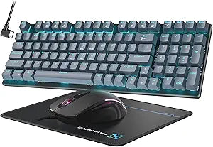 Mechanical Gaming Keyboard and Mouse, LED Backlit 98-Key Floating Keycap & 4 DPI RGB Gaming Mouse with Mouse Pad, Full Anti-Ghost Light Up Wired Computer Keyboards for MAC PC Gamer Accessories, Gray
