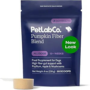 PetLab Co. Pumpkin Fiber for Dogs Dog Probiotics Powder High Fiber Supplement with Pumpkin, Apple, Psyllium & Mushrooms Supports Digestion, Gut Health & Regular Bowel Movements 30 Scoops
