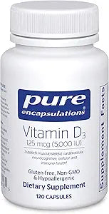 Pure Encapsulations Vitamin D3 125 mcg (5,000 IU) - Supplement to Support Bone, Joint, Breast, Heart, Colon, and Immune Health* - with Vitamin D - 120 Capsules