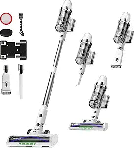ElecKeys Cordless Vacuum Cleaner, 580W 48KPA 65Mins Vacuum Cleaners for Home, Self-Standing Anti-Tangle Vacuum with LED Display, Rechargeable, Lightweight, Cordless Vacuum for Floors/Pet Hair/Carpets