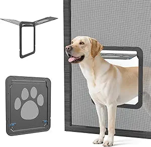 PETLESO Large Dog Door for Screen Door, Easy Install Lockable Pet Screen Door for Sliding Door, Doggy Screen Door, Gray, Inside size: 14''x12'