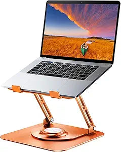Laptop Stand for Desk, Adjustable Computer Stand with 360 Rotating Base, Ergonomic Laptop Riser for Collaborative Work, Foldable & Portable Laptop Stand, fits for All 10-16' Laptops (Orange)