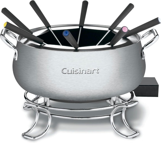 Cuisinart Fondue Pot Set, 3-Quart Stainless Steel Electric Fondue Pot for Chocolate, Cheese, Broth, and Oil, Includes 8 Forks, Temperature Control, Nonstick Interior, Dishwasher Safe, CFO-3SSNAS