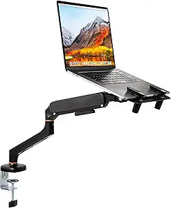 Mind Reader Gas Spring Laptop Desk Mount, Fits 11.617.3' Laptops or Monitors, 180 Rotate, 13.2 lb Capacity, Single Arm with Integrated Cable Management, Adjustable Tilt/Swivel, Black