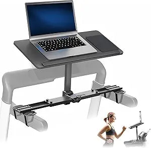 VIVO Wooden Laptop Treadmill Desk, Tilting Ergonomic Notebook Mount Stand with Mouse Pad and Wrist Support, Fits Both Round and Square Handlebars, Black, STAND-TDML4R