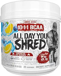 5% Nutrition Rich Piana AllDayYou Shred BCAA Powder | Amino Acid Supplement for Weight Loss | Elite Fat Burning Pre Workout for Energy, Hydration, Endurance & Recovery (Blueberry Lemonade)