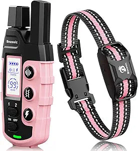 Bousnic Dog Shock Collar - 3300Ft Dog Training Collar with Remote for 5-120lbs Small Medium Large Dogs Rechargeable Waterproof e Collar with Beep (1-8), Vibration(1-16), Safe Shock(1-99) (LightPink)