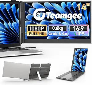 Teamgee 14 Laptop Screen Extender, FHD 1080P Portable Monitor, Ultra-Thin & Lightweight Second Display for Travel, Work, and Gaming, Plug & Play for Mac/Windows/Android/Dex