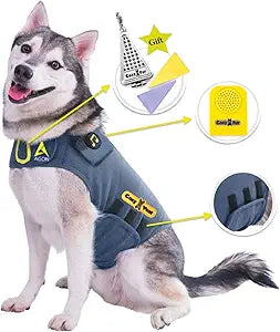 CozyVest Dog Anxiety Vest 3-in-1 Music & Aromatherapy Shirt, Relaxing Sound & Essential Oil Scent Jacket, Fireworks Thunder Separation & Thunderstorm Canine Stress Relief Coat (Gray, XL [65-110 Lbs])