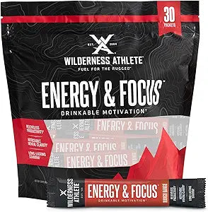 Wilderness Athlete - Energy & Focus | Energy Booster for Women & Men - Energy Drink Mix with Natural Caffeine - Low-Carb, Zero Sugar Energy Drink Powder - 30 Serving Energy Drink Packets (Mango Bango)