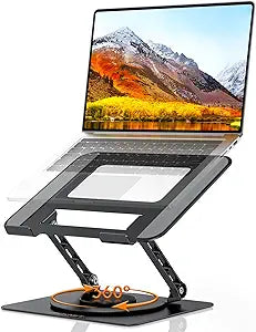 TECKNET Laptop Stand for Desk, 360 Rotating Base, Ergonomic Foldable Computer Stand for Laptop Riser Height Adjustable, Compatible with MacBook Pro, All Laptops 10-17' - Black