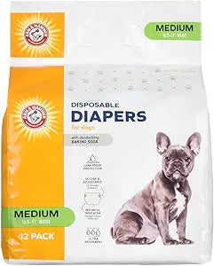 Arm & Hammer for Pets Disposable Female Dog Diapers with Odor Control and Wetness Indicator, Leak Resistant Dog Diapers for Incontinence and Heat Cycles, Size Medium 16.5 21 in Waist, 12 Count - 6 Pk