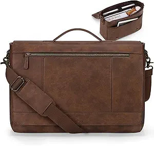 RAINSMORE Leather Messenger Bag for Men 15.6 Inch Laptop Bag Vintage Briefcase Large Computer Bag Satchel Shoulder Bag For College, Work, Business, Office, Brown