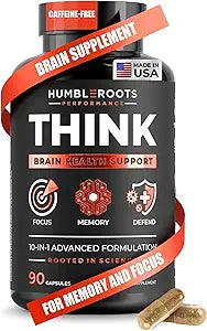 All-Natural Brain Supplement for Memory and Focus - Caffeine-Free Long-Term Cognitive Support - 10 Nootropic Ingredients Including Lionâ€™s Mane, Bacopa, Turmeric, Ginkgo & Huperzine A - 90 Capsules