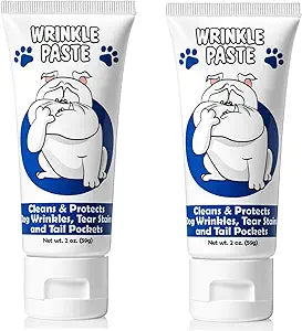 Squishface Wrinkle Paste - 2 Pack - Bulldog, French Bulldog, Pug, English Bulldog Cleans Wrinkles, Tear Stain, Tail Pockets, and Paws Anti-Itch Tear Stain Remover & Bulldog Wrinkle Cream, 2 Oz.