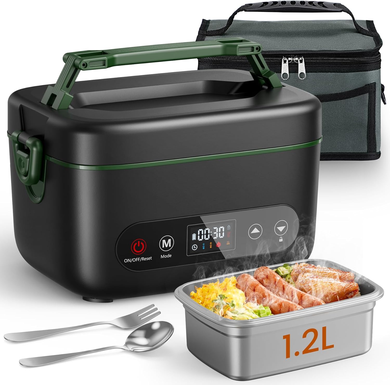 Cordless Electric Lunch Box, 1.2L Battery Powered Heated Lunch Box \u2013 100W, 24000mAh Rechargeable Portable Self-Heating Food Warmer with 5-Sided Automatic Heating for Outdoors, Truck, Office, BPA-Free