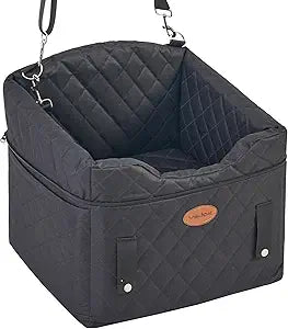Dog Car Seat with Loops Dog Booster Seat for All Seasons, Anti Slip Bottom Pet Travel Bed with Thick Pets Sofa Cushion and Storage Pockets for Small Pets Black
