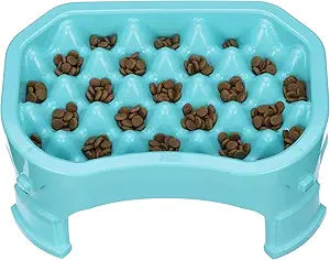 Neater Pet Brands Neater Raised Slow Feeder Dog Bowl Elevated and Adjustable Food Height - (6 Cup, Aquamarine)
