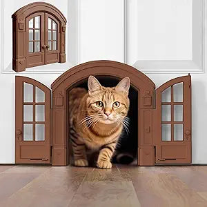Purrfect Portal French Cat Door - Stylish No-Flap Cat Door Interior Door for Average-Sized Cats Up to 20 lbs, Easy DIY Setup, Secured Installation in Minutes, No Training Needed, 7.13 x 8.32