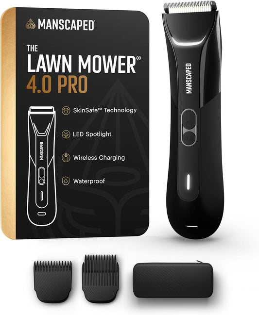 MANSCAPED The Lawn Mower 4.0 PRO - Groin & Body Hair Trimmer, Updated SkinSafe Trimmer Blade, Waterproof Wet\/Dry Groomer, USB-C & Wireless Charging Compatible, Men\u2019s Ball Shaver with Travel Lock