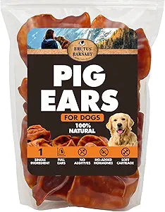 BRUTUS & BARNABY Whole Pig Ears for Dogs, 100 Ct. All-Natural Single Ingredient Dog Chews, Slow Cooked & Fully Digestible Rawhide Alternative