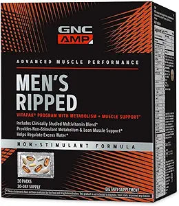 GNC Men's Ripped Clinically Studied Multivitamin Blend, Lean Muscle Support, Non-Stimulant Formula, 30 Servings