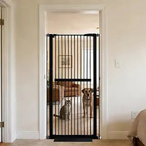 Lumizone Extra Tall Cat Gate 61.02' High Pressure Mounted Extra Wide 30.12'-34.05' (17Sizes) 1.37' Gap No Drilling Auto-Close Tall Pet Gate for Dogs (Black, 30.12'-34.05' W)