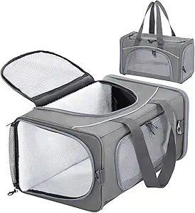 Petsfit Airline Approved Pet Carrier for Small Dogs & Cats, 19x9x12 TSA Approved Carrier, with Removable Dual-Sided Padding (2-Way Placement) - Fits Under Most Airplane Seats, Escape Proof (Grey)