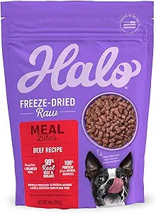 Halo Freeze Dried Raw Dog Food, Beef Recipe, 100% Protein Source, Real Meat for Natural Energy, Meal Bites, 14 Oz Bag