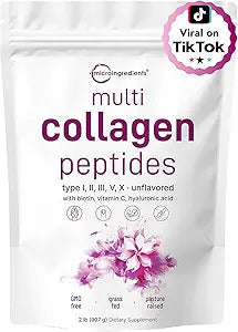 Micro Ingredients Multi Collagen Peptides Powder, 2lb â€“ Hydrolyzed Type I,II,III,V,X with Biotin, Hyaluronic Acid, Vitamin C â€“ Unflavored Collagen for Women & Men, Easy Dissolve, 82 Servings