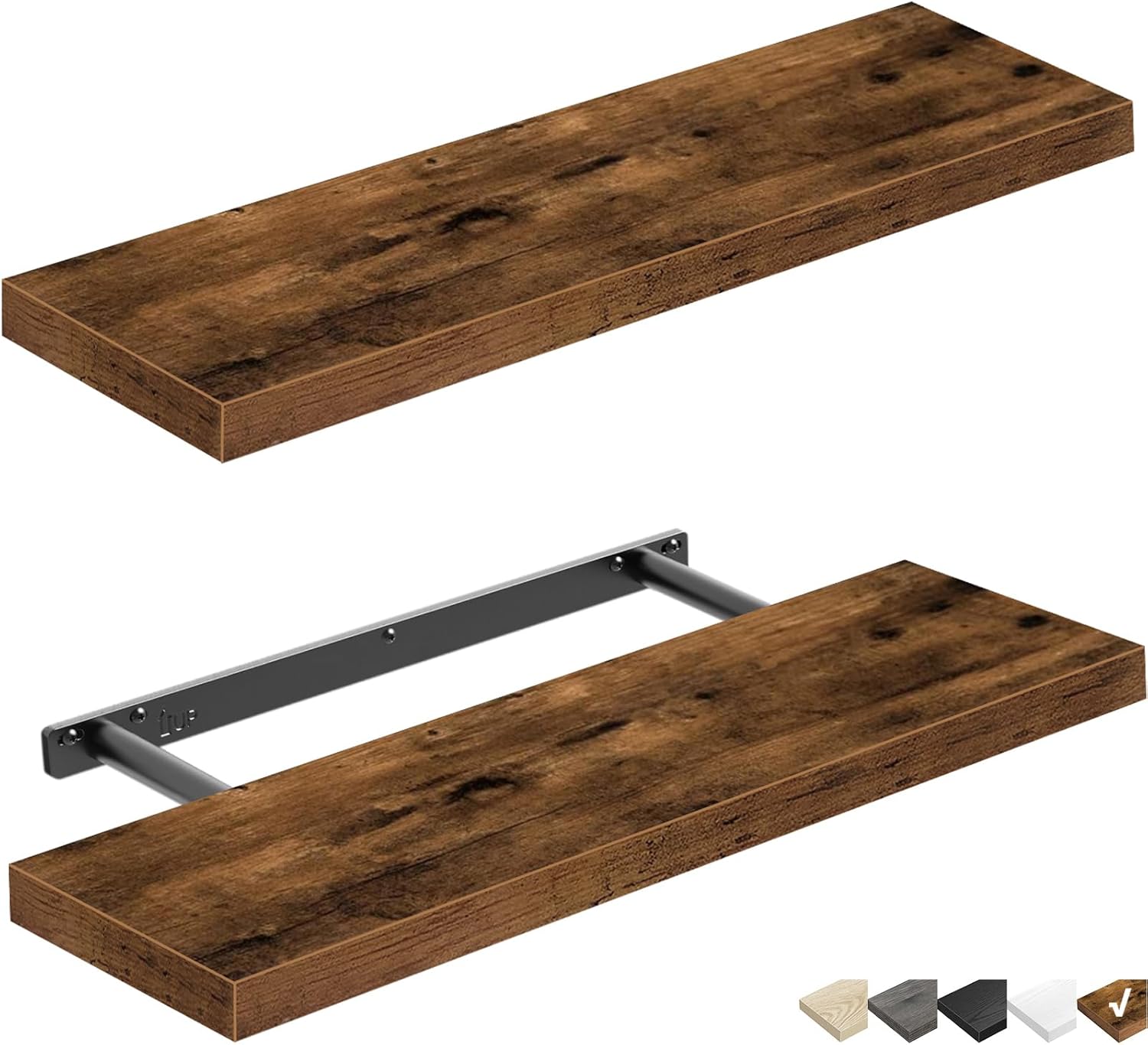 QEEIG Floating Shelves for Wall 23.6" Long - Wall Mounted Shelf Bathroom Kitchen Living Room Bedroom Farmhouse Home Decor Display Bookshelf Large 23.6 x 9.3 inch Set of 2, Rustic Brown (008-60BN)