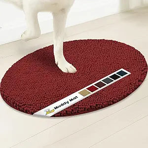 Muddy Mat Shown on TV Super Absorbent Microfiber Dog Door Mat for Muddy Paws, Non-Slip Washable Pet Rug, Quick Dry Chenille Entryway Carpet, Machine Washable Indoor Outdoor Mat, Red Oval 6ft x 9ft