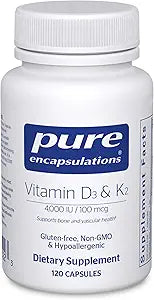 Pure Encapsulations Vitamin D3 & K2 - Bone & Vascular Health Support - Immune Function Support* - Gluten Free - Non-GMO - 120 Capsules