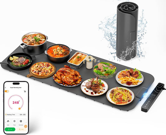 Warming Mat for Food XXL 37\u201Dx15\u201D Food Warming Mat 10s Fast Heating Pad with APP Control Electric Warming Tray for Parties Buffet 99h Timer Portable Countertop Food Warmer Christmas Gift