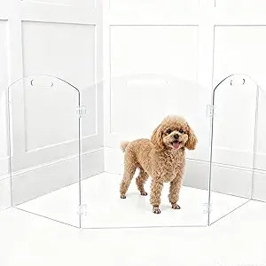 Clear Acrylic Freestanding Dog Gates for The House Folding 3-Panels Pet Gates for Doorways, Indoor Stairs, and Hallways, Transparent Barrier for Dogs, Puppies, and Cats