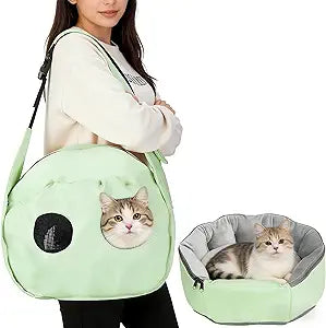 2-in-1 Convertible Pet Sling Carrier & Bed - with Breathable Mesh, Adjustable Strap & Pocket for Travel, Vet Visit & Home Use, Up to 22lbs (G)
