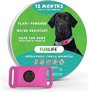 FurLife Pink Dog Tag, Flea and Tick Prevention for Dogs - Waterproof Pendant for Collar, Safe for All Breeds