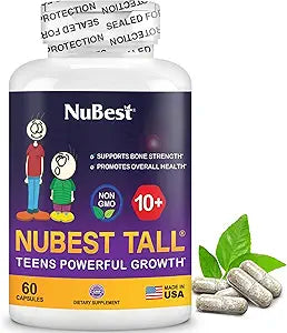 NuBest Tall 10+ Premium Bone Strength Formula, Enhanced Immunity and Overall Health for Age 10+ with Calcium, Vitamin D3, Vitamin K2, and Multivitamins | 60 Capsules | 1 Month Supply