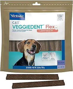 Virbac C.E.T. VEGGIEDENT Flex Tartar Control Chews for Dogs - Multifunctional to Support Joint Health, VOHC Approved - Medium 22-66lbs