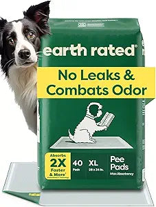 Earth Rated Max Absorbency Puppy Pee Pads for Dogs Absorbs 2X Faster & 2X More, Leak-Proof, Odor Control Potty Training, Unscented, XL, 28 x 34 , 40 Count