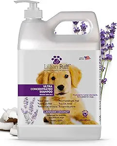Lillian Ruff PRO Formula Ultra Concentrated Dog Shampoo Makes 4 Gallons/30 Bottles, 30:1 Dilution, Professional Pet Shampoo for Sensitive Skin | Deodorizing & pH-Balanced Made in USA Gallon+Pump