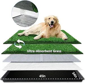 Dog Grass Pad with Tray Extra Large 45 34 , Dog Litter Box with Odor Free Artificial Grass Pee Pads for Dogs Potty Tray with Hemmed Edge, Realistic for Indoor Balcony