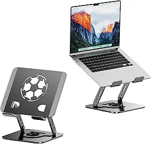 360 Rotatable Laptop Stand, All-Metal Dual Arm Ergonomic Height Adjustable Desk Stand for 10-17.3 Inch Laptops/Tablets, Anti-Slip & Stable, Ideal for Office/Gaming/Studying/Drawing, Gray
