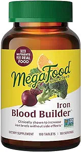 MegaFood Blood Builder Iron Supplement for Women & Men - Increase Iron Levels Without Side Effects - Combats Fatigue - with Vitamin B12, Folic Acid & Vitamin C for Absorption - Vegan - 180 Tablets