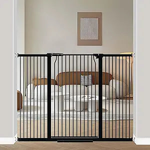 40.5' Extra Tall Baby Gate for Stairs, 57.5'-60.2' Extra Wide Dog Pet Gate No Drill, Narrow Bar Dog Gates Barrier Indoor, Adjustable Tension Safety Gate, Auto Close No Climb Fence Black