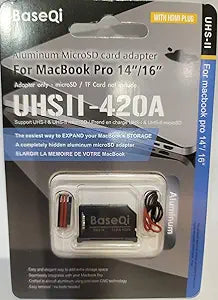 BaseQi UHS-II Aluminum microSD Adapter for MacBook Pro 14' & 16 (2021 M1/ 2022 M2 / 2023 M3 / 2024 M4) (Space Black, Adapter with HDMI Dust Plug)