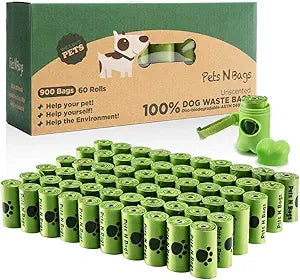 Dog Waste Poop Bags, Dog Bags for Poop, Refill Rolls (60 Rolls / 900 Count, Unscented), Includes Dispenser