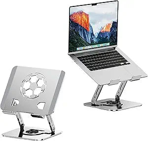 360 Rotatable Laptop Stand, All-Metal Dual Arm Ergonomic Height Adjustable Desk Stand for 10-17.3 Inch Laptops/Tablets, Anti-Slip & Stable, Ideal for Office/Gaming/Studying/Drawing, Silver