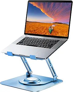 Laptop Stand for Desk, Adjustable Computer Stand with 360 Rotating Base, Ergonomic Laptop Riser for Collaborative Work, Foldable & Portable Laptop Stand, fits for All 10-16' Laptops (Blue)