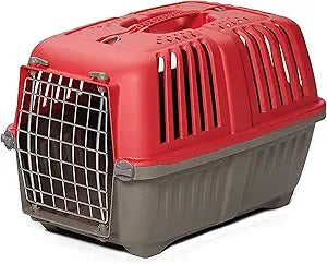 MidWest Homes for Pets Spree Travel Carrier Hard-Sided Dog & Cat Carrier, Small Pet Travel Crate with Handle, Ventilated Design, Easy Assembly, 22-Inch, Red
